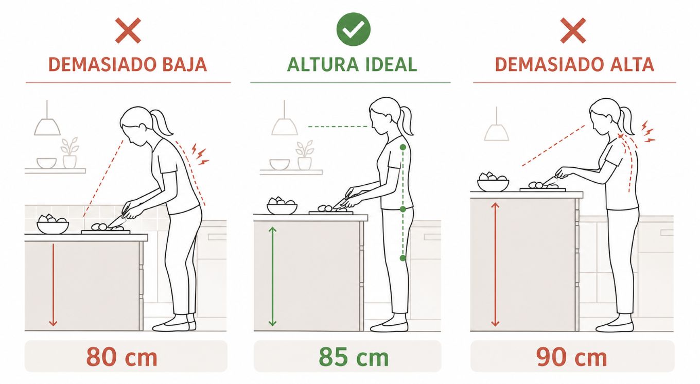Cual es la altura ideal para la encimera de la cocina